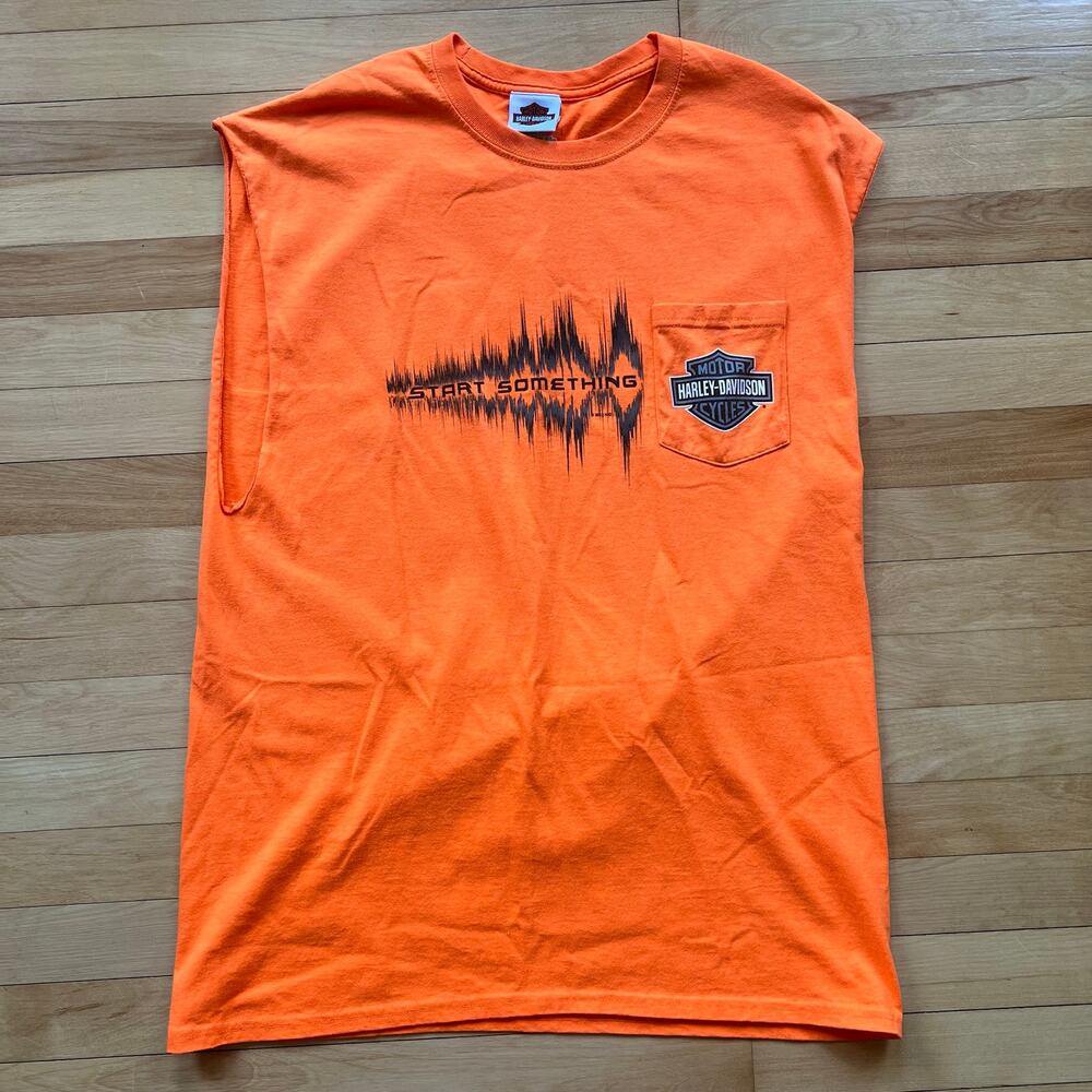 Harley Davidson Tank Top Sz XL Myrtle Beach SC Orange Neon Green Biker NWOT